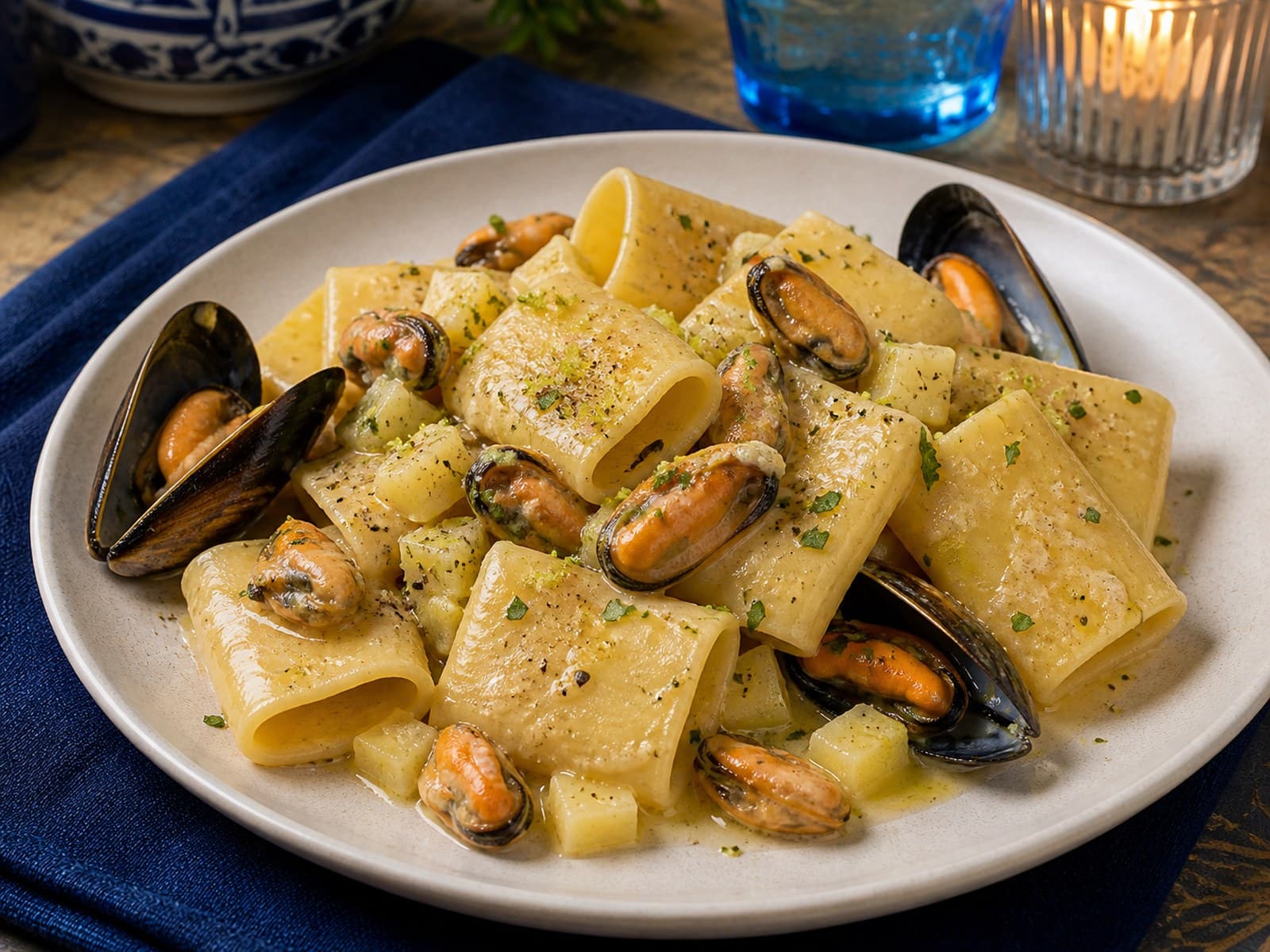 Paccheri Cozze, Pecorino e Patate