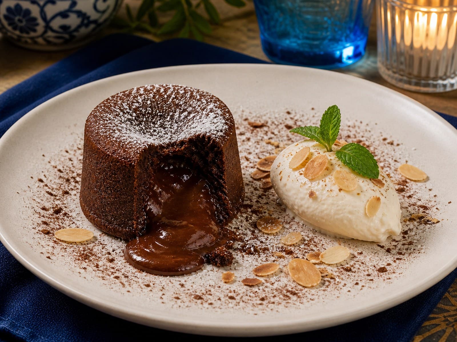 Tortino di cioccolato e panna alle mandorle